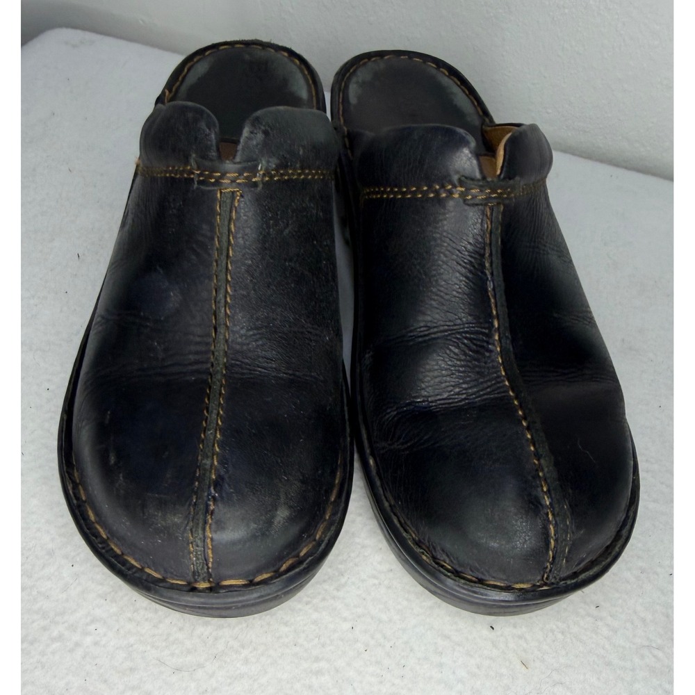 Born Black Leather Clogs Womens 8M Slip On Platform Mules B73500 CQF15
